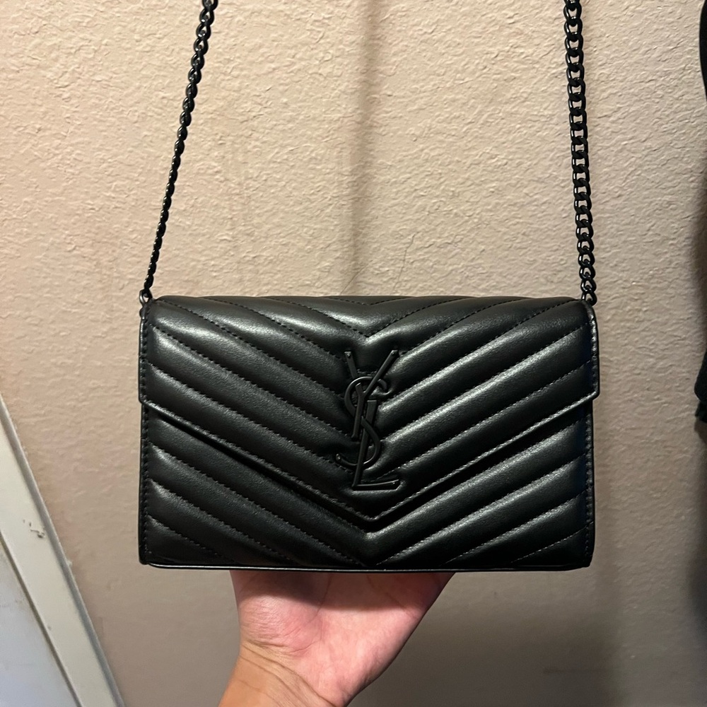 Yves Saint Laurent Black Chevron Crossbody Bag